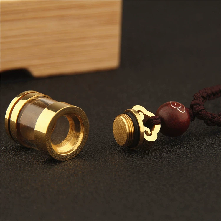 Transparent Opening Pendant, Tidium Steel Necklace Bottle with Chain, Cinnabar Accent