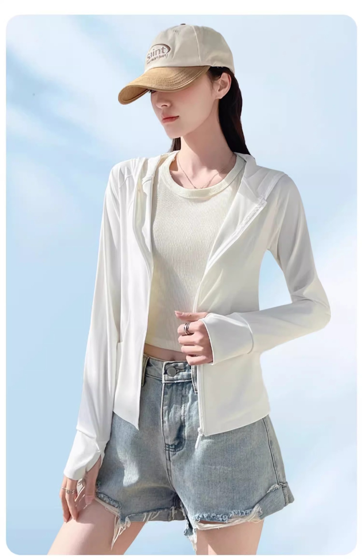 Áo chống nắng nữ mát lạnh sợi lụa, mỏng nhẹ chống tia UV, kiểu dáng ôm sát, phù hợp thể thao ngoài trời — bong bóng xanh chi tiết 9