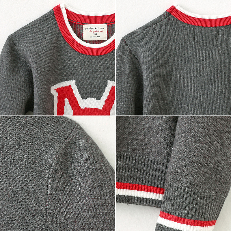 Europeo y americano M jacquard engrosado suéter de fondo para niños top de lana para niños Otoño e Invierno suéter de niño mediano y grande al por mayor