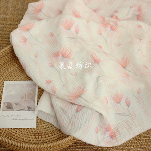 Double-Layer Cotton Gauze National Style Small Floral Crepe Pajamas Home Wear Fabric
