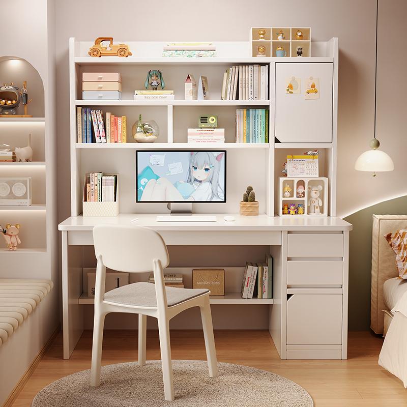 Desk and Bookshelf Integrated Table, Two-In-One Makeup Table, Study Table for Middle and High School Students, Wall-Mounted with Computer Desk, 2025 New Model