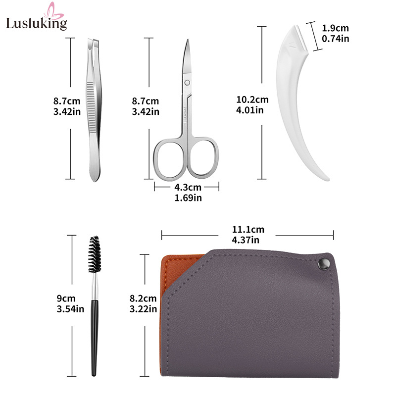 그레이 오렌지 가죽 커버 + 눈썹 트리밍 툴 4 종 세트