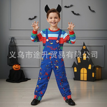 男女鬼娃恰吉套装第二季Cos字母纽扣背带裤儿童万圣节恐怖装扮服