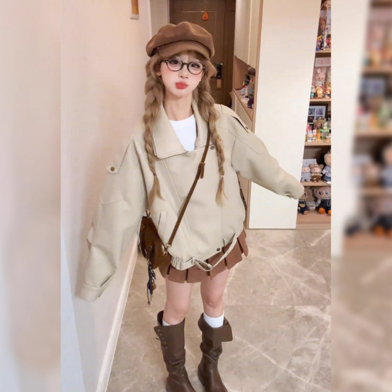 Hong Kong Style Sexy Retro Motorcycle Clothing Women's 2025 Autumn and Winter New Fashionable and High-End Leather Jacket Jacket