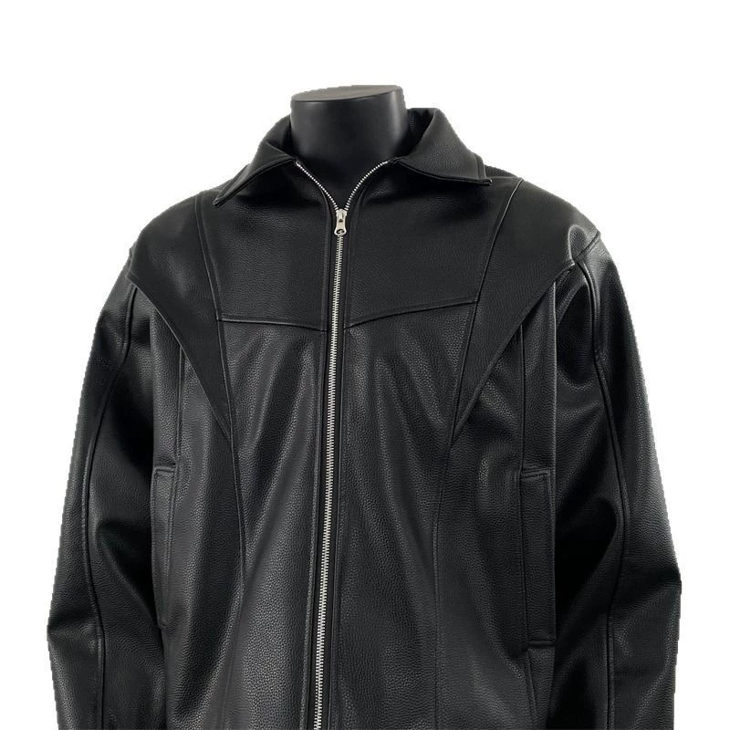 Black short demi-season polyurethane jacket, American style, high-quality style