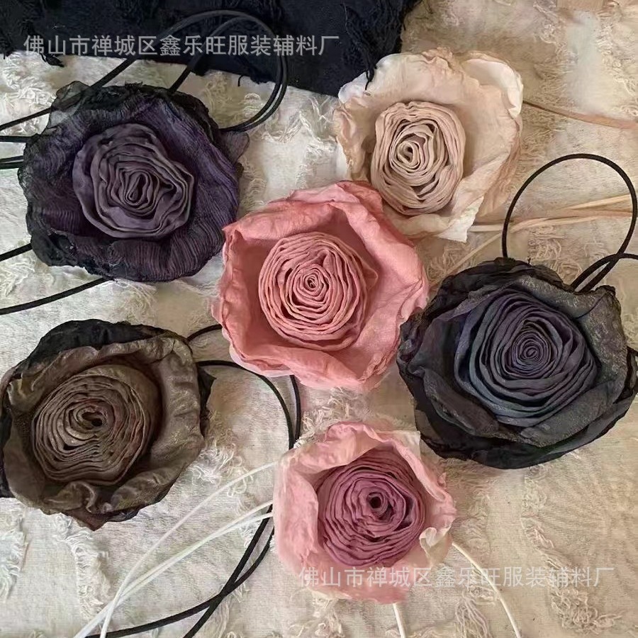 厂家直供复古网纱欧美法式玫瑰花朵服装箱包辅料配饰立体胸花