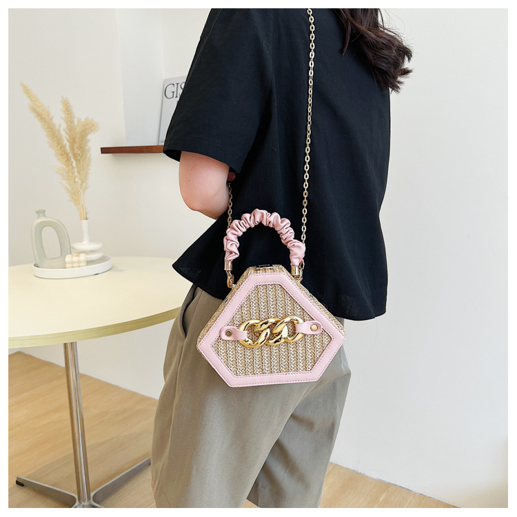 Straw Bag Bags Type Street Occasion Women's Small Straw Geometric Classic Style Lock Clasp Straw Bag