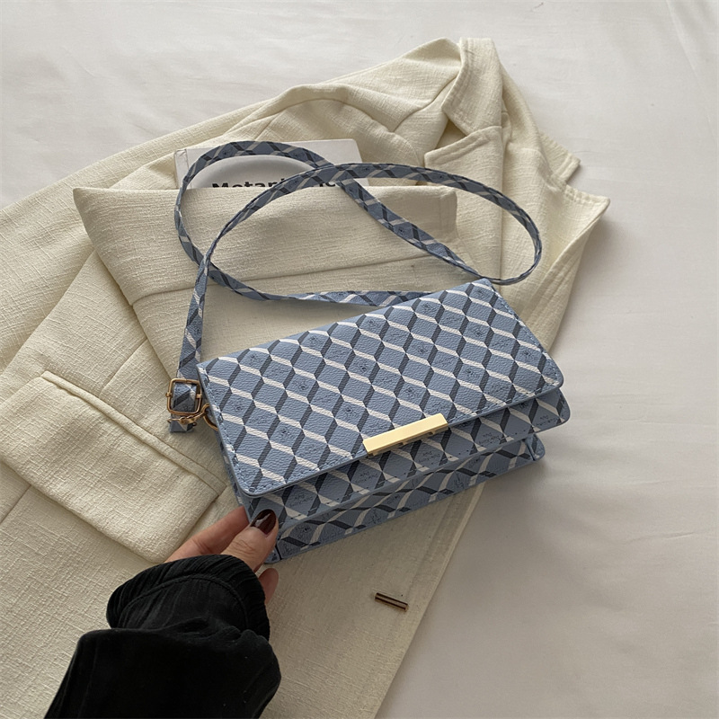 Bolsa pequeña de lujo ligera de estilo extranjero estilo coreano impresión a cuadros de diamante de todos los días de viaje al trabajo bolso de hombro