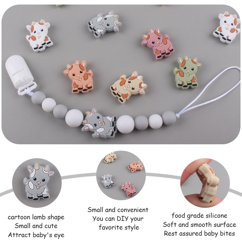 Productos para bebés caricatura animal silicona cordero creativo DIY baby molar chupeta anti-caída accesorios de cadena