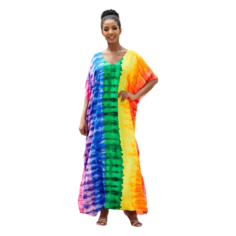 In-Stock Beach Cover-Up with Patterned Print, Vacation Long Dress, Bikini Dress 1126 (32 Colors) F