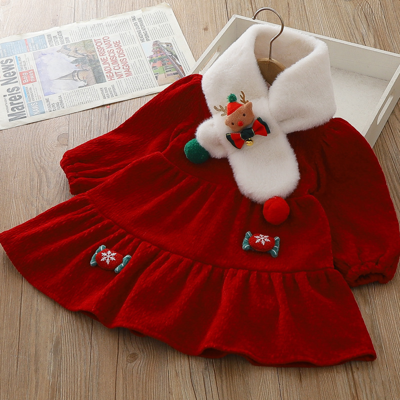 Vêtements pour filles, nouveaux styles d'automne et d'hiver, robes de princesse pour enfants de Noël en peluche épaisse de petite et moyenne taille,_voghion.com