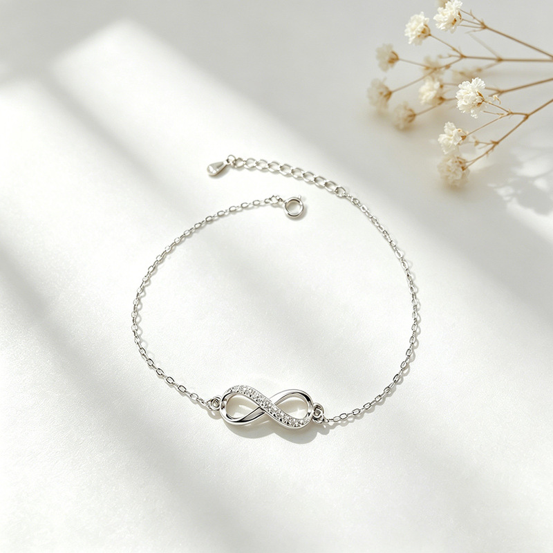 Cross-Border Popular S925 Sterling Silver Diamond-Encrusted Infinity Figure-Eight Bracelet for Women, European and American Fashion, Simple and High-End Infinity Jewelry Cross-Border Popular S925 Sterling Silver Diamond-Encrusted Infinity Figure-Eight Bracelet for Women, European and American Fashion, Simple and High-End Infinity Jewelry
