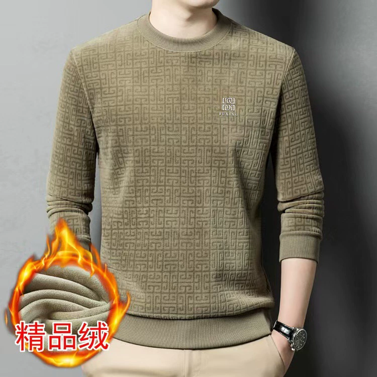 Осенний и зимний мужской бархатный повседневный вязаный свитер новый толстый пол-высокий воротник золотой бархатный свитер с длинными рукавами футболка с половиной