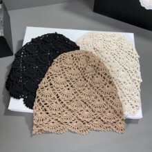 帽子女韩版镂空手工钩花套头帽女时尚透气堆堆帽针织包头帽毛线帽