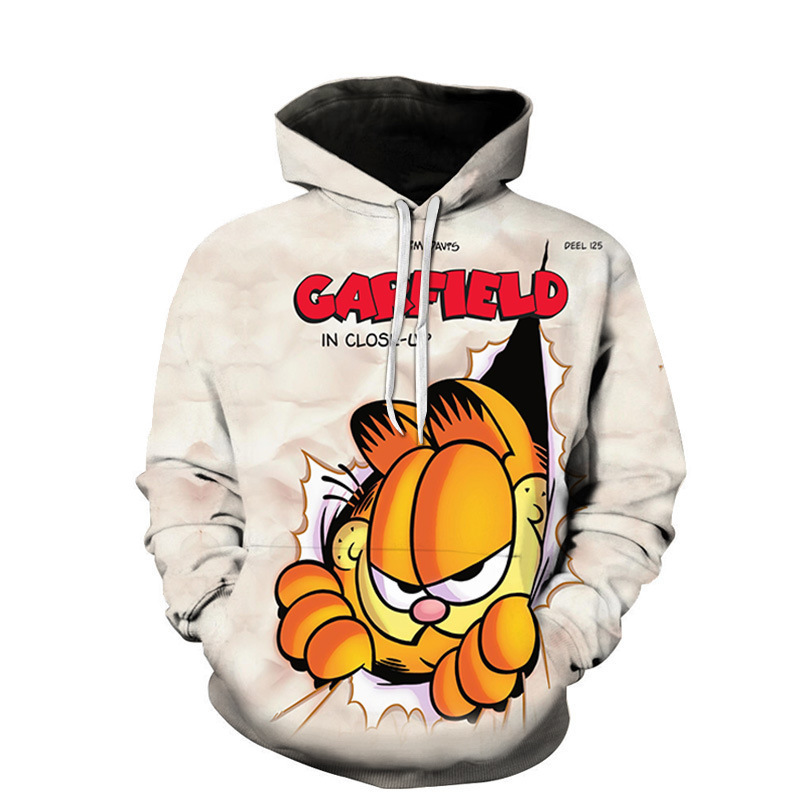 Garfield Print 3D Digital Print Sweatshirt Spring and Autumn Youth Sports Style Non-Lined Round Neck Pullover Hooded Sweatshirt Garfield Print 3D Digital Print Sweatshirt Spring and Autumn Youth Sports Style Non-Lined Round Neck Pullover Hooded Sweatshirt