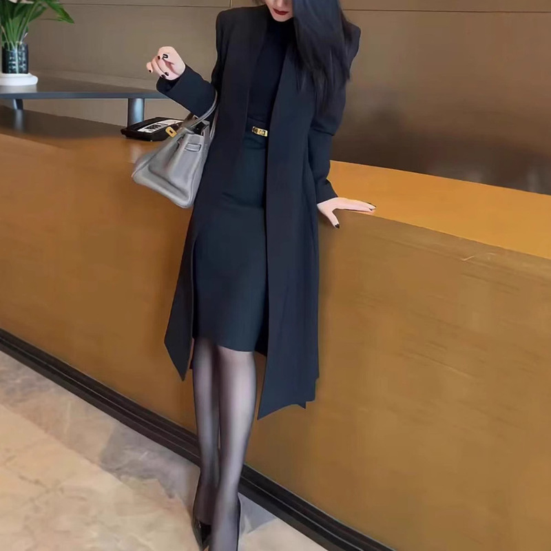241006 Da Ai Mei Yi Yuan 2026 Mature Style Mid-Length Coat, Slim-Fit Base Shirt, Slimming Skirt for Trendy Women