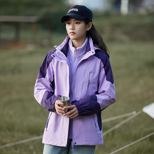 Jin Zang outdoor three-in-one Jacket Women's windproof waterproof detachable liner thickened warm camping mountaineering suit men