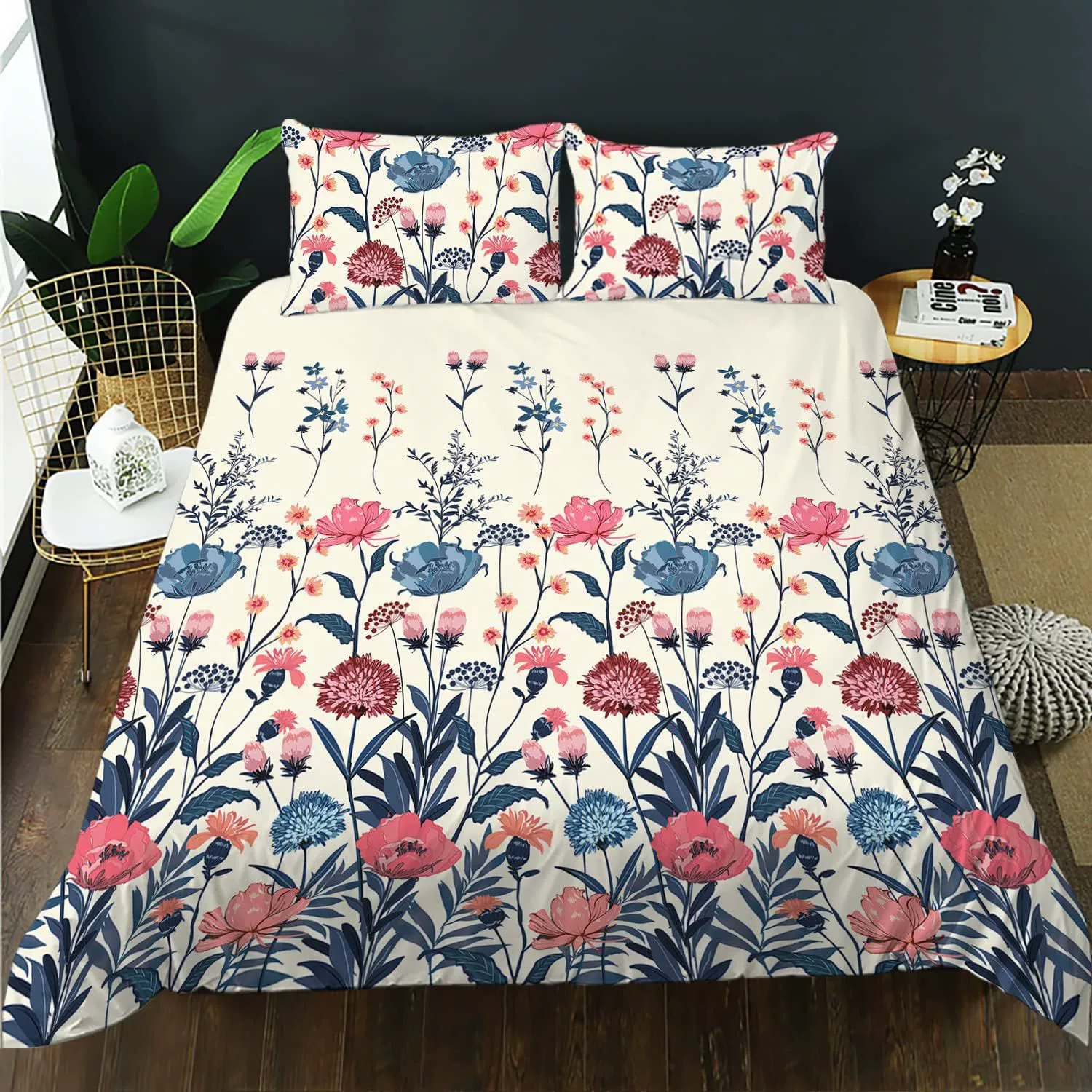 Комплект постельного белья из трех предметов с кросс-граничной доставкой: одеяло, наволочка, мелкий цветочный мультяшный цифровой принт, оптовая продажа на Amazon