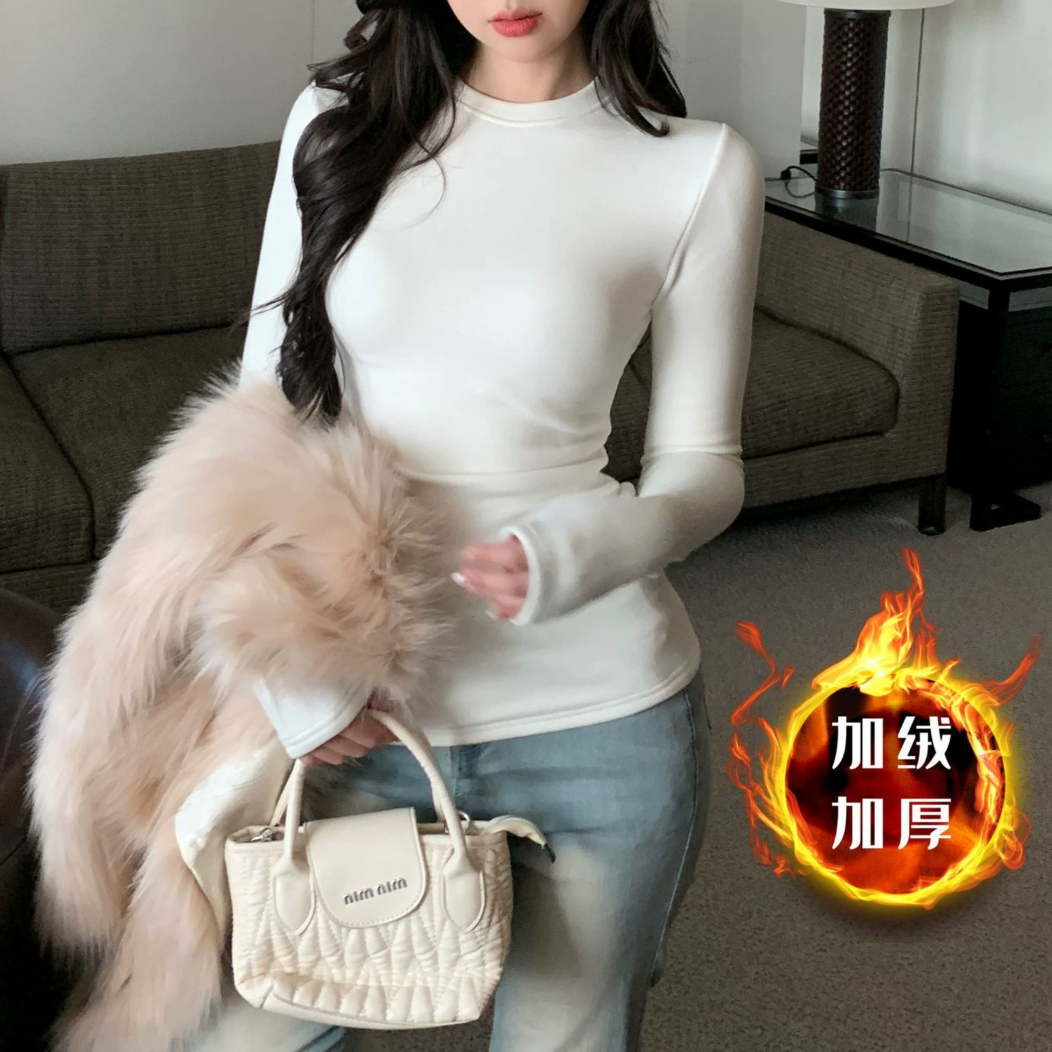 Плюс Плюс Толстый Каш Осенний и Зимний Нижний свитер