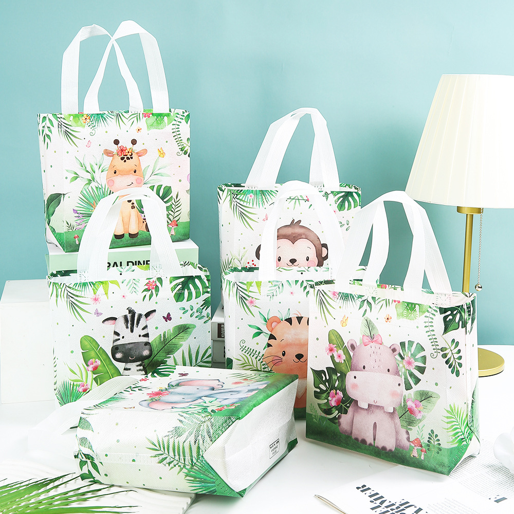 跨境无纺布动物印花防水手提袋商场卡通礼物派对礼品袋环保萌趣