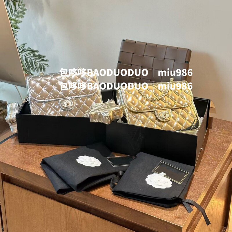 Chanel Style 24C Mirror Star Patent Leather Five-pointed Star Rhomboid Chain Backpack Cowhide Gold Silver Backpack Schoolbag Chanel Style 24C Mirror Star Patent Leather Five-pointed Star Rhomboid Chain Backpack Cowhide Gold Silver Backpack Schoolbag