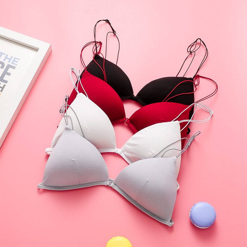 European and American Lightweight Triangle Soft Cup Underwear Women's Front Buckle Thin Shoulder Strap Beautiful Back Bra Girls' Sexy Bikini