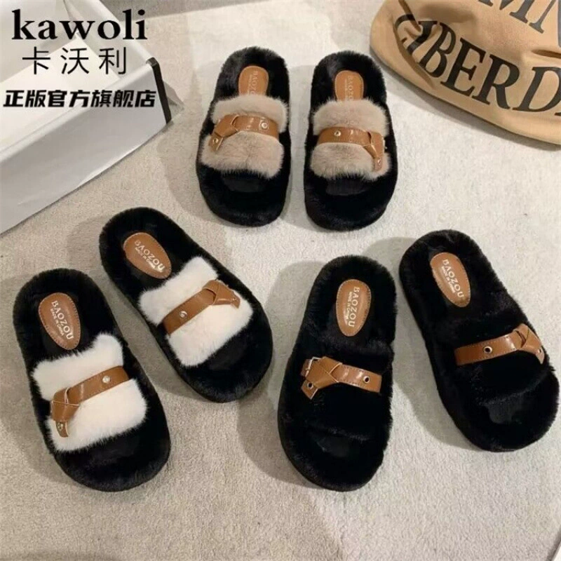 Толстая подошва с шерстяными тапочками для женщин осенью и зимой 2023 новые кексы с толстой подошвы для увеличения мягкой подошвы для домашнего хлопка