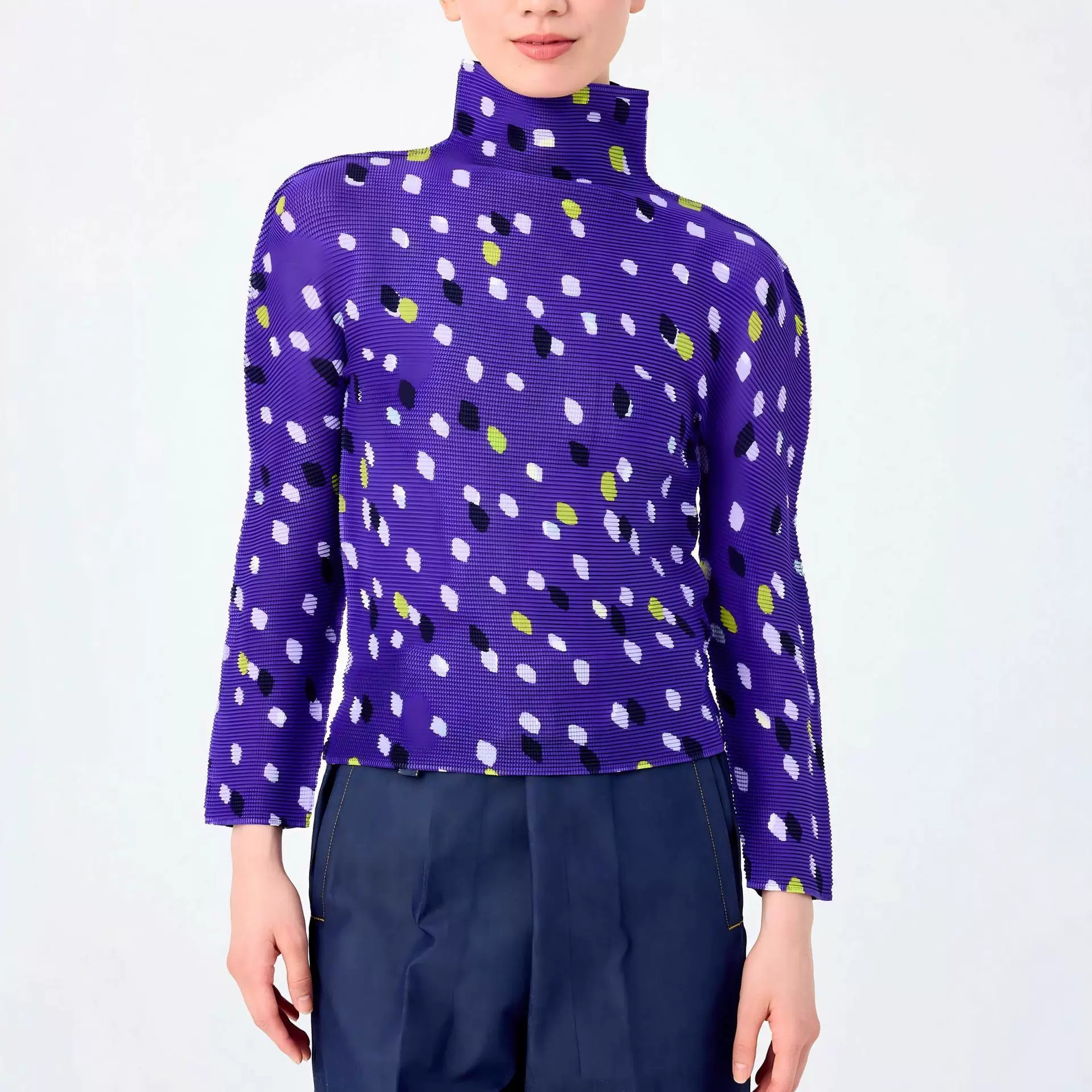 三宅12月新款褶皱长袖高领T恤女专柜品质春秋高级感内搭洋气上衣