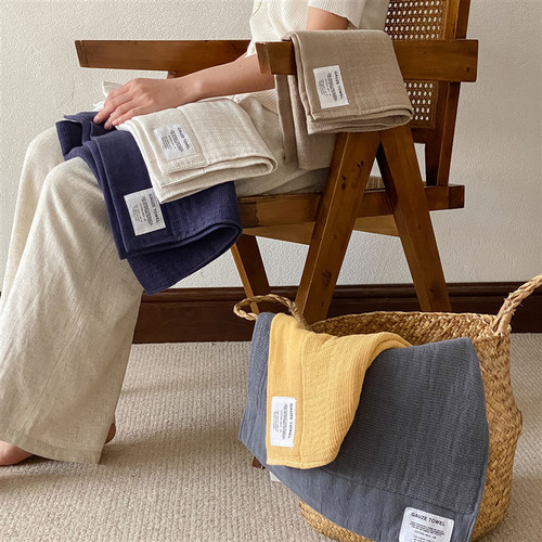 Solid Color Wrinkled Gauze Square Scarf Plain Simple Hotel Homestay Bathroom Towel Children Adults Soft Skin Bath Towel