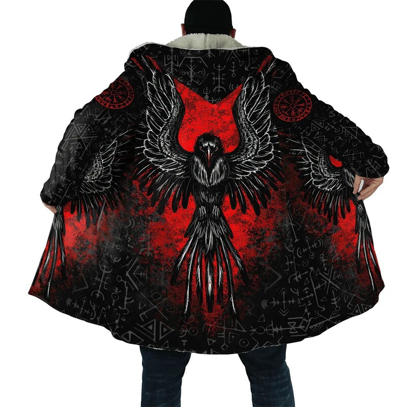 Independent Station Cross-border E-commerce Foreign Trade Winter fleece-lined Thickened Men's Cloak Viking Tattoo Hooded Sweatshirt Windbreaker Independent Station Cross-border E-commerce Foreign Trade Winter fleece-lined Thickened Men's Cloak Viking Tattoo Hooded Sweatshirt Windbreaker