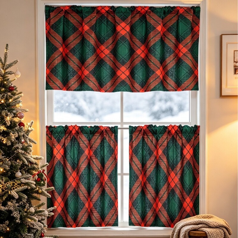 Amazon Three-Piece Christmas Digital Print Coffee Curtain Set, Kitchen Sink Cabinet Dustproof Short Curtain Amazon Three-Piece Christmas Digital Print Coffee Curtain Set, Kitchen Sink Cabinet Dustproof Short Curtain