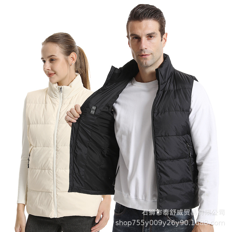 Suministro de fábrica Chaleco de plumón de calentamiento inteligente de invierno al por mayor transfronterizo Control dual Chaleco de plumón de calentamiento eléctrico de 15 distritos