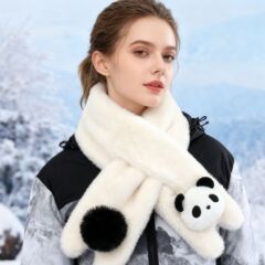 新款秋冬季仿兔毛绒围巾女网红韩版可爱熊猫卡通保暖围巾可爱围脖