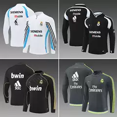 Real Madrid Jersey Autumn Winter Half-Zip Retro Top Drop Shipping Long Sleeve Football Shirt