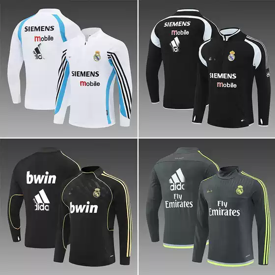 Real Madrid Jersey Autumn Winter Half-Zip Retro Top Drop Shipping Long Sleeve Football Shirt
