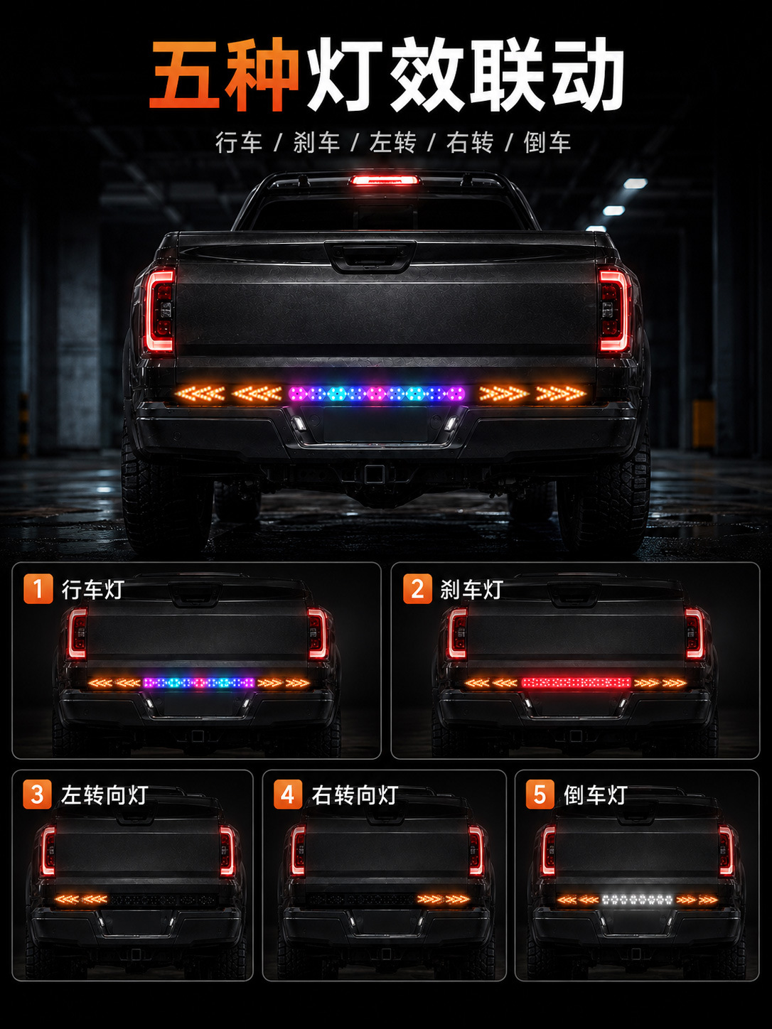 New truck fishbone tail light, multifunctional LED rear light, universal car sequential turn signal light, colorful flowing light