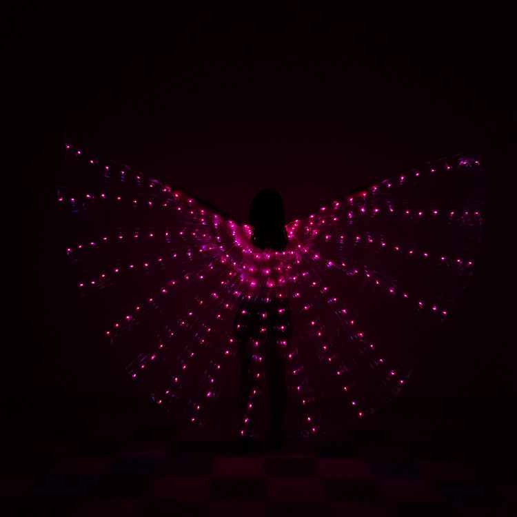 Halloween LED iluminado alas grandes alas 360 grados colorido adulto baile del vientre espectáculo de danza capa alas doradas