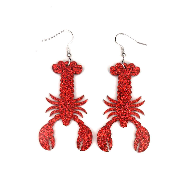 Amazon cross-border long glitter pink lobster earrings personality exaggerated acrylic nightclub jewelry women