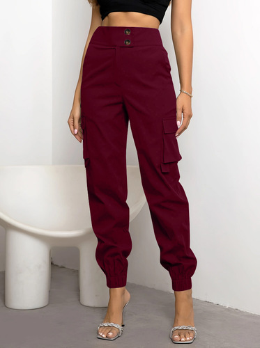 Women's solid-color casual ankle-tied multi-pocket workwear trousers—slim-fit, figure-flattering, minimalist European and American style with slight stretch.