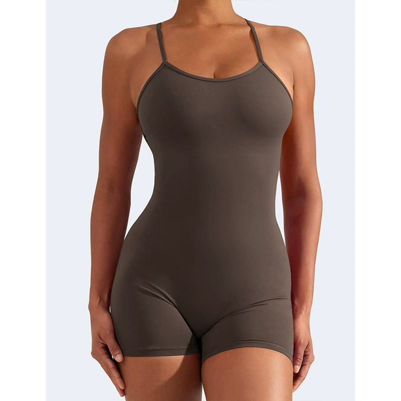 Summer Sexy Yoga Outfit with Cups - Stylish Cross-Back Design, Comfortable Fit, Versatile Shorts