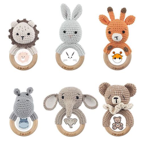 New Cuddle Dragon Baby Crochet Animal Rattles Knitted Cartoon Plush Toy Baby Soothing Chewable Soothing Toy