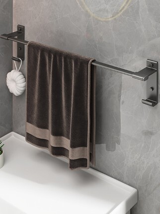 Punch-free gun gray space aluminum towel rack towel bar single pole double pole three pole towel hanger bathroom pendant