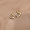 Retro earrings from pearl with tassels, silver needle, European style, wholesale