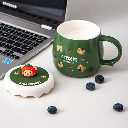 Strawberry Bear Ceramic Cup Cute Mug Student Water Cup Birthday Gift Friends Chinese Valentine's Day Creative Gift Drinking Cup