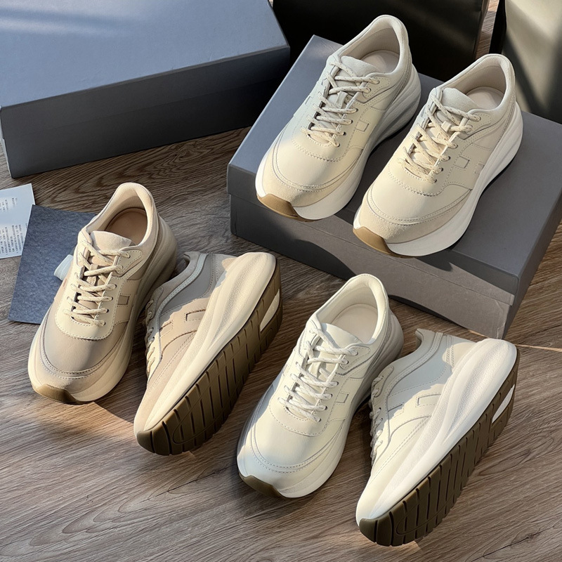 Not Tired Feet! Huo's New Dad Shoes! European and American Export Genuine Leather Sports Shoes for Women Thick-Soled Heightening Jogging Shoes