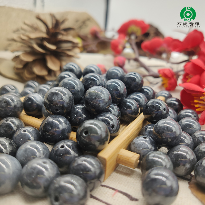 Myanmar jade Ice waxy kind 13mm Wuji Loose bead bead Bracelet Necklace diy parts Sihui wholesale