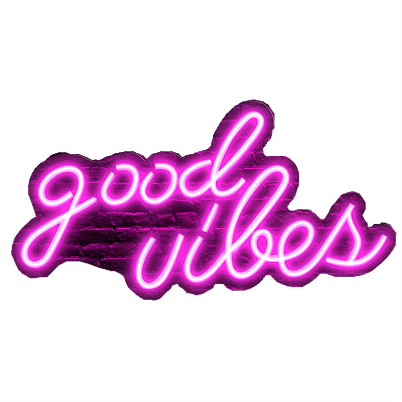 Amazon popular acrílico transparente de neón carta Fondo Junta LED BUENAS VIBES luz decorativa