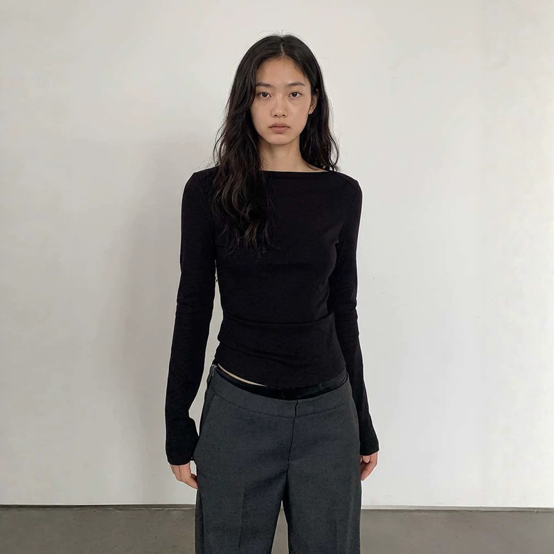 teeshe women's boat neck slim-fit long-sleeve T-shirt, new autumn style, slim-fit base shirt, knitted top teeshe women's boat neck slim-fit long-sleeve T-shirt, new autumn style, slim-fit base shirt, knitted top
