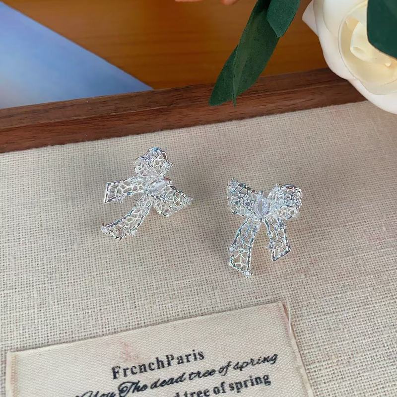 超闪镂空蝴蝶结耳钉小众轻奢高级感设计耳环不规则时尚气质耳饰|undefined