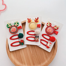 3個 可愛亮粉卡通紅色聖誕節紅色鏤空水滴發夾兒童毛球bb夾發卡